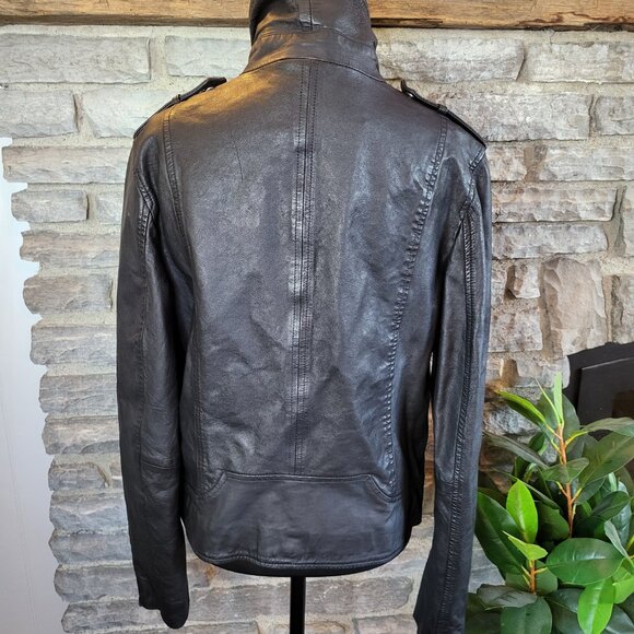 Sam Edelman Moto Biker Zip Cuff Black Jacket Leather Texture Womens Large - Picture 12 of 16
